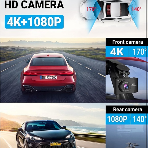 4K Dash Cam Front & Rear 1080P Dual Full HD Recorder W/Built-in Wi-Fi GPS New - Picture 2 of 8
